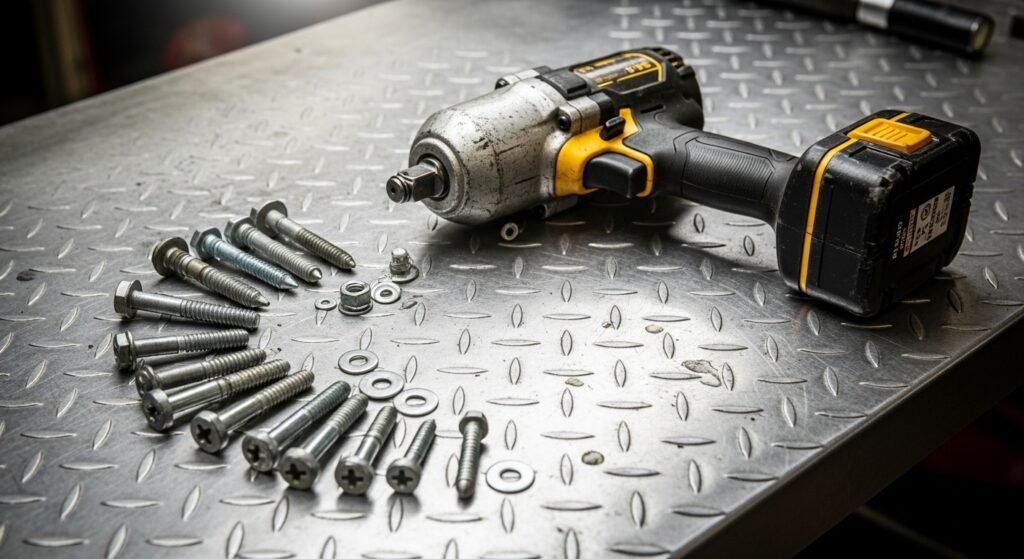 Chave de impacto pneumática sobre bancada metálica