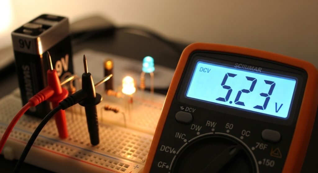 Multímetro digital medindo tensão elétrica