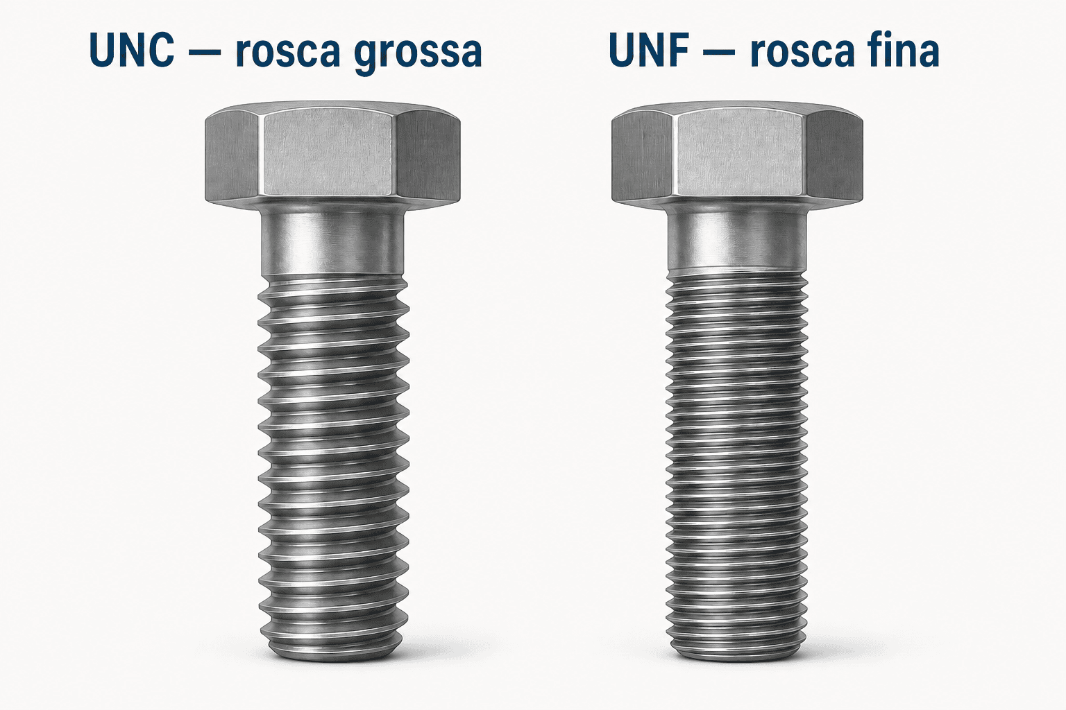 Comparação entre rosca UNC grossa e rosca UNF fina